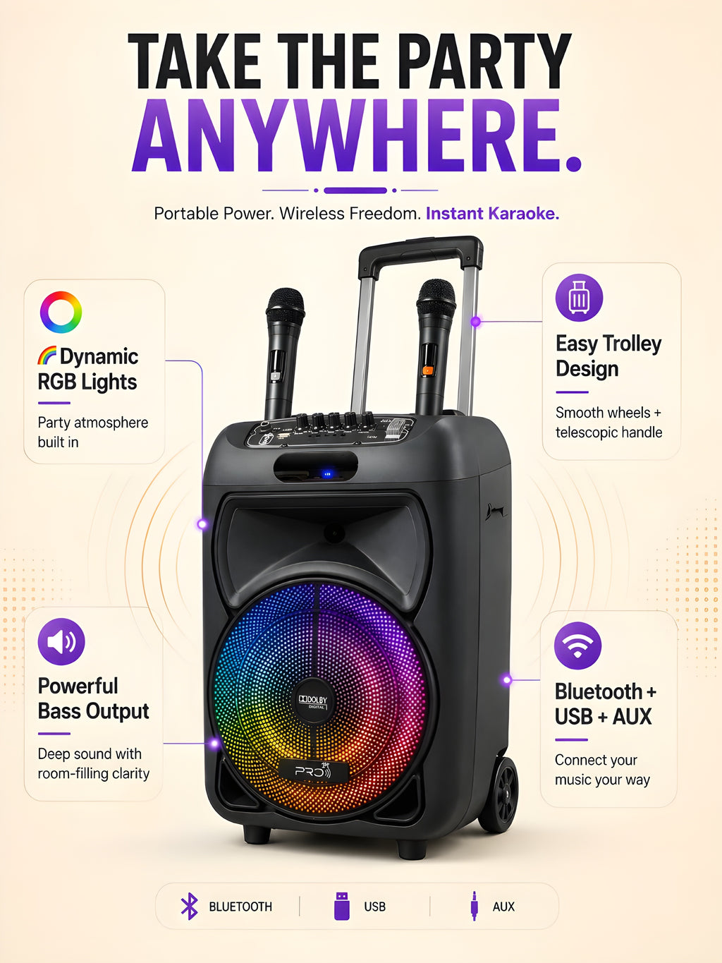 PRO-1ST Party Box Portable Bluetooth Speaker