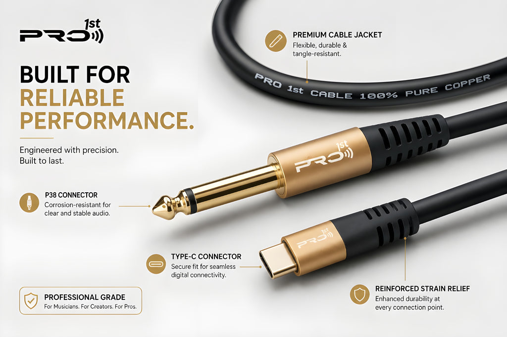 PRO1ST Professional USB Type-C to 6.35mm (1/4") TS Mono Jack Audio Cable