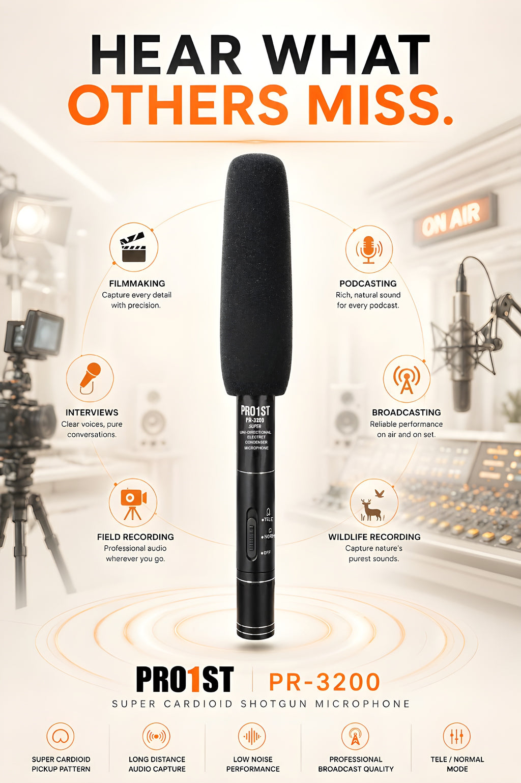 PRO-1ST PR-3200 Shotgun Condenser Microphone