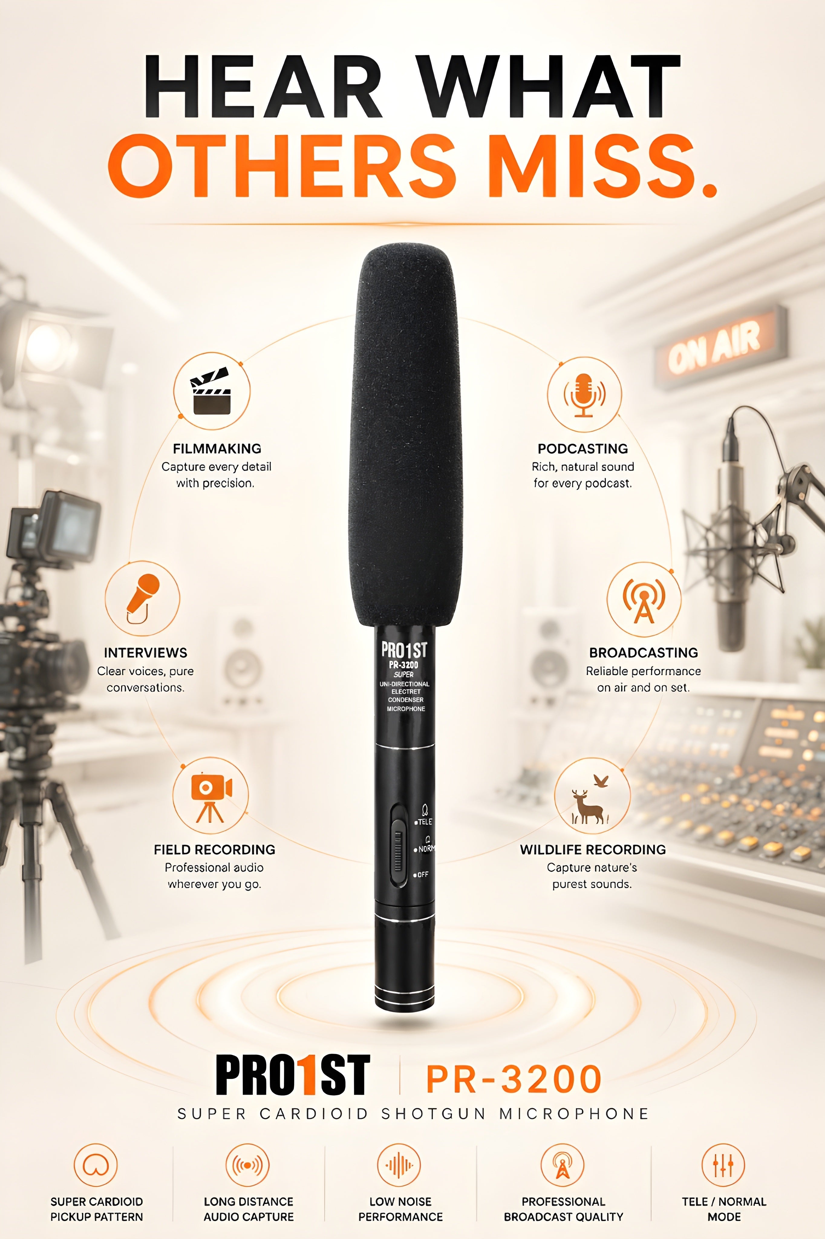 PRO-1ST PR-3200 Shotgun Condenser Microphone