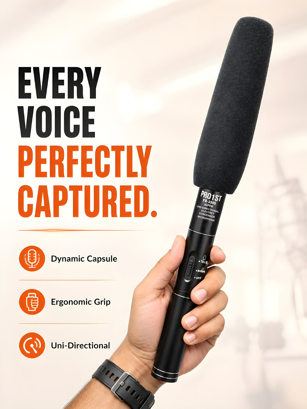 PRO-1ST PR-3200 Shotgun Condenser Microphone
