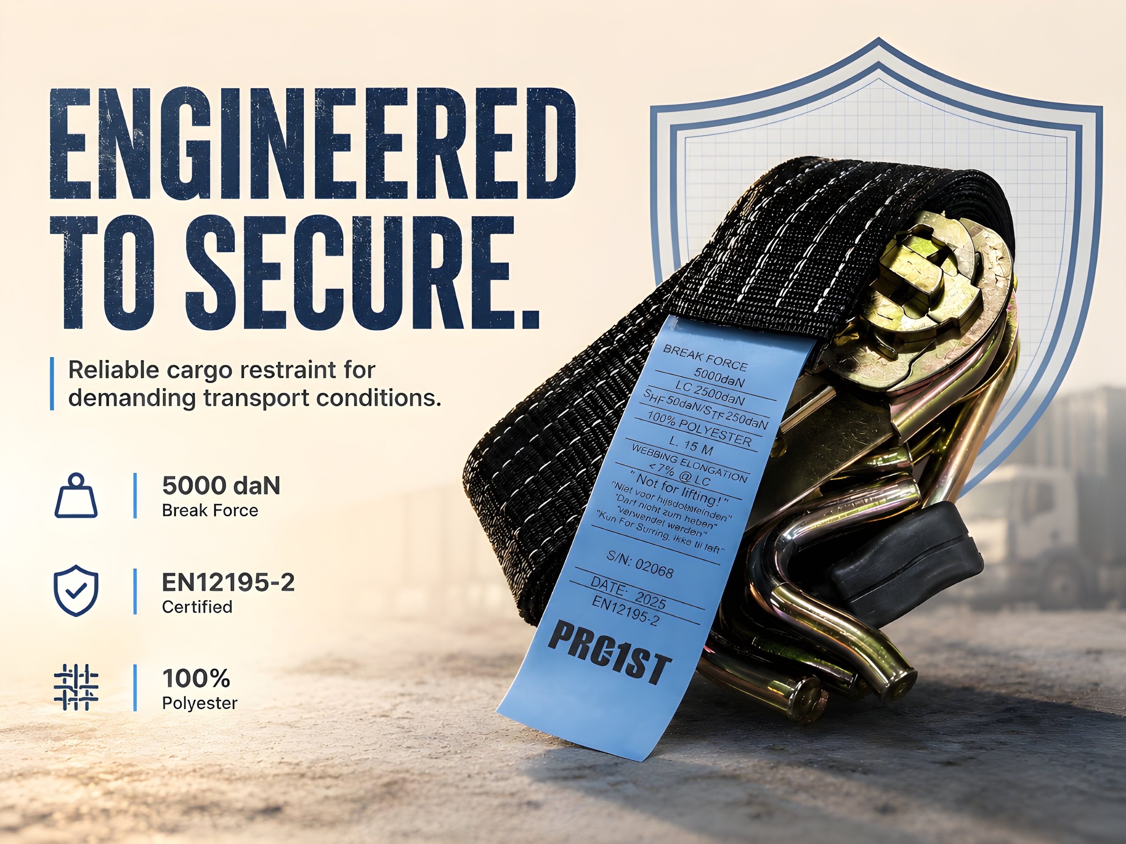 PRO-1ST Heavy Duty Ratchet Tie Down Strap with Double J Hook