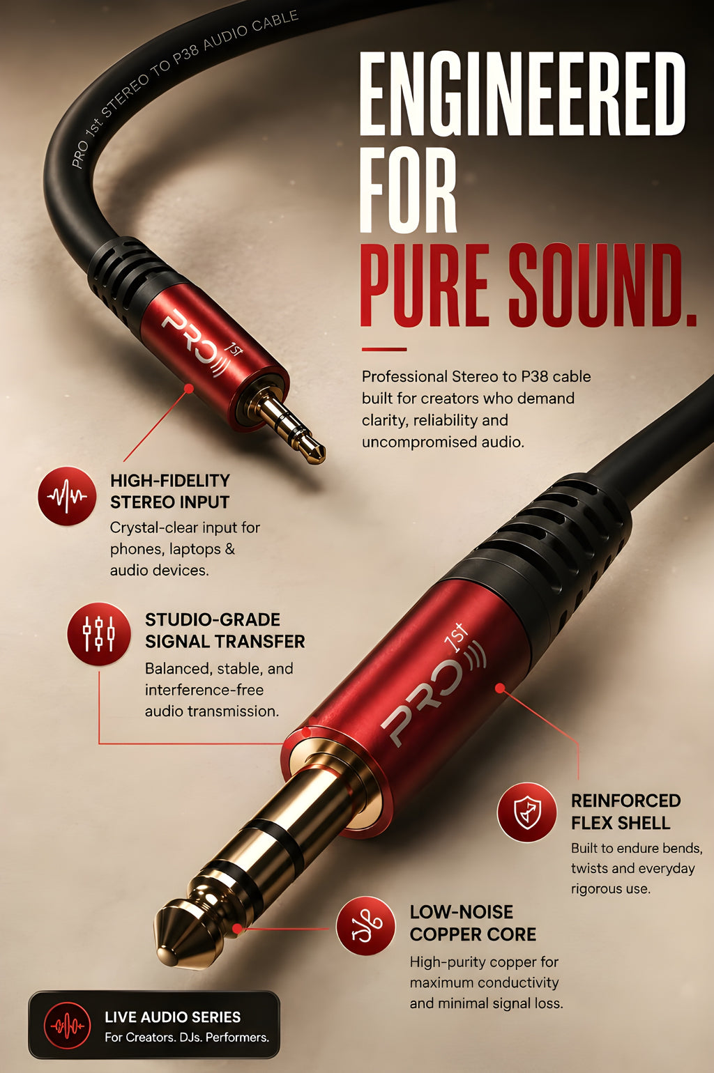 PRO-1ST Professional AUX Audio Cable