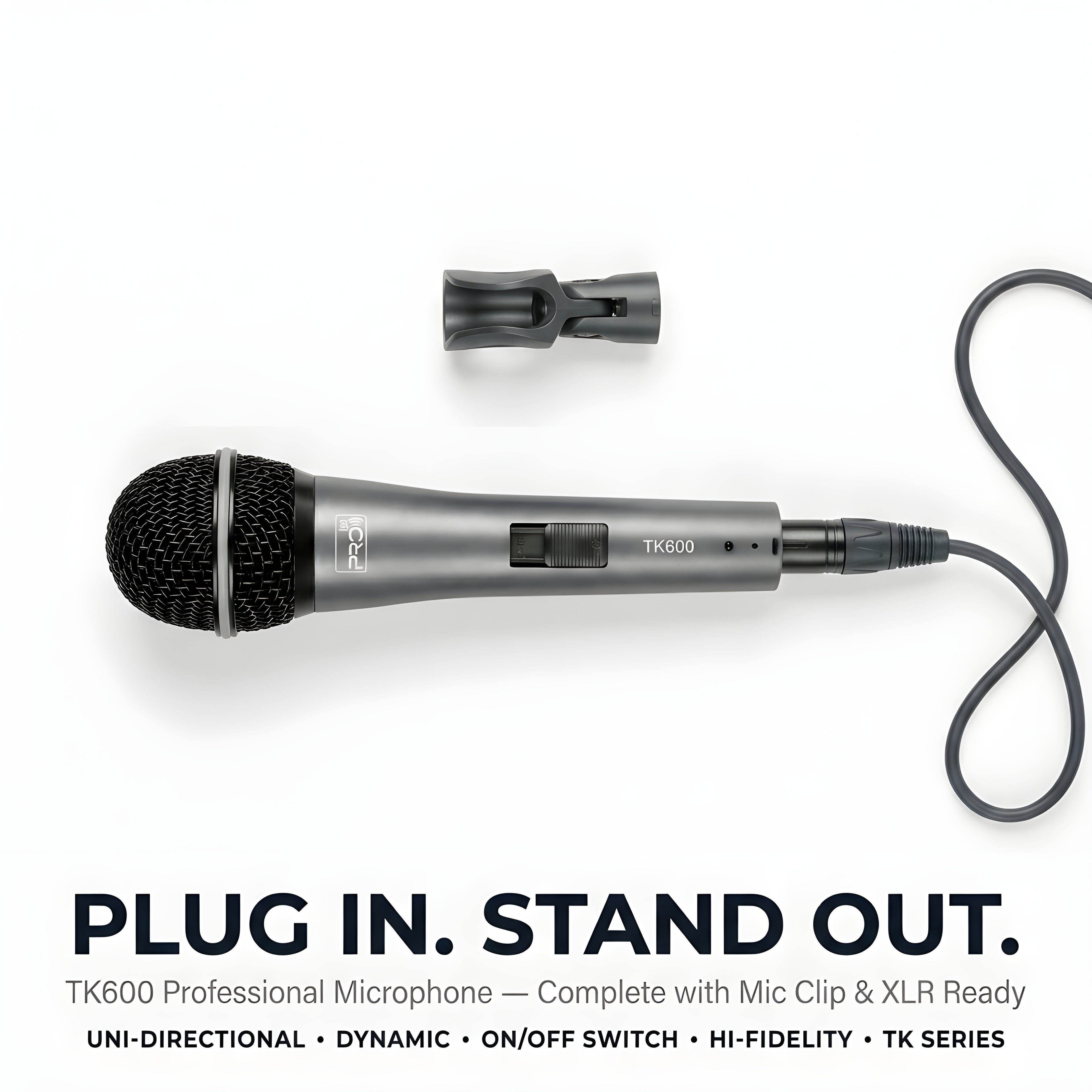 Pro 1st TK600 Professional Uni-Directional Dynamic Microphone with Mic Clip & XLR Cable