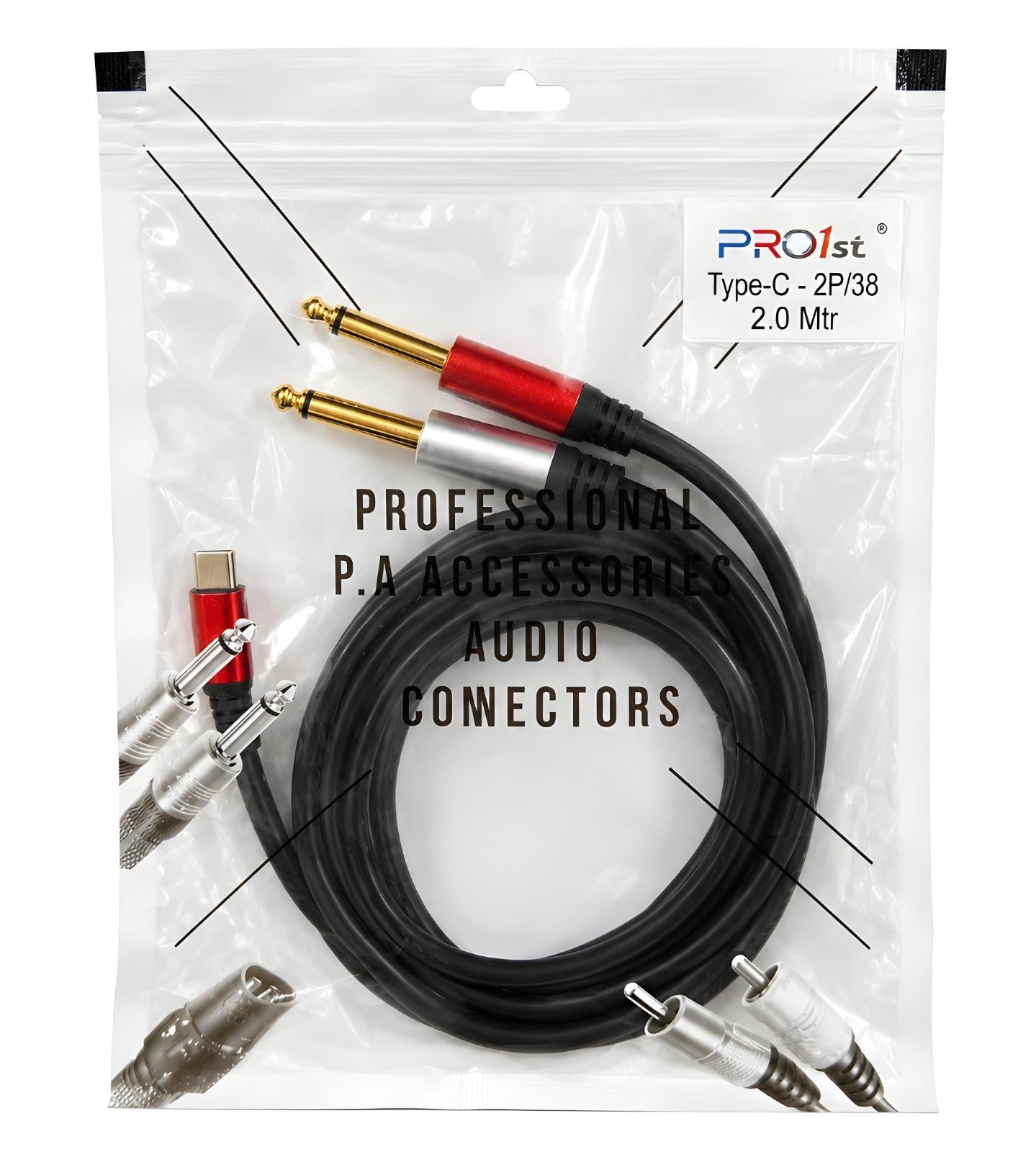 Pro 1st Type-C 2P/38 Dual 6.35mm (1/4") Jack to USB Type-C Professional Audio Cable — 2.0 Mtr